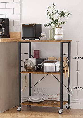 VASAGLE rullebord, m. 3 hylder og 6 kroge - brun spnplade og sort stl (60x40)