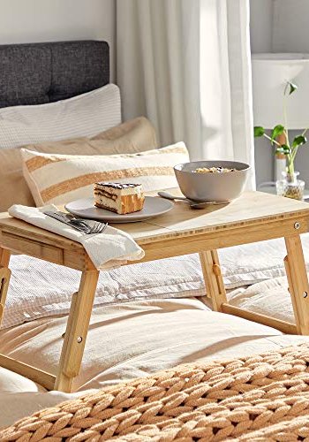 SONGMICS Laptop skrivebord, hjdejusterbar, m. 5 justerbare vippevinkler, 1 skuffe - natur bambus