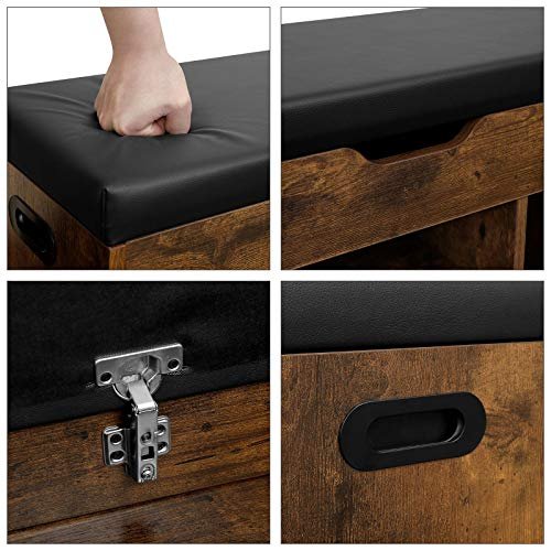 VASAGLE skoskab, m. hynde og 4 rum - sort stof og brun spnplade