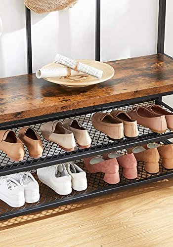 VASAGLE entréopstilling, m. 12 kroge, 3 hylder - brun spnplade og sort stl