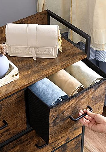 SONGMICS Stofkommode, sovevrelsesopbevaringsenhed, skabskommode med 7 skuffer, med metalramme og hndtag, industriel, rustik brun og sort LTS137B01