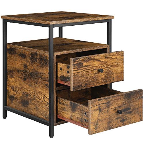 VASAGLE sengebord, m. 2 skuffer, kvadratisk - rustik brun spnplade og sort stl (45x45)