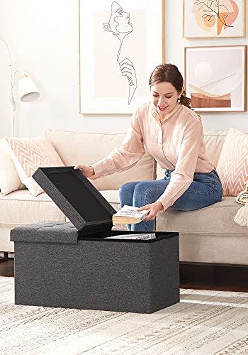 SONGMICS bnk, sammenklappelig, m. klaplg - mrkegr imiteret linned (76x38)