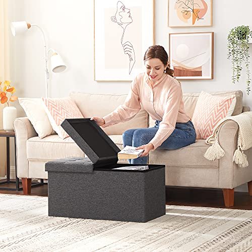 SONGMICS bnk, sammenklappelig, m. klaplg - mrkegr imiteret linned (76x38)