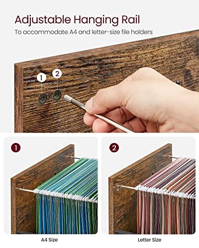 VASAGLE arkivskab, m. 2 skuffer, 1 bent rum og hjul - rustik brun spnplade og sort stl