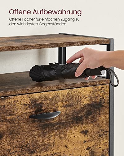 VASAGLE skoskab, m. 3 klaplger, og 1 rum - brun spnplade og sort stl