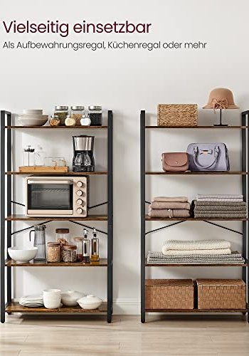 VASAGLE bogreol, m. 5 hylder - rustik brun spnplade og sort stl