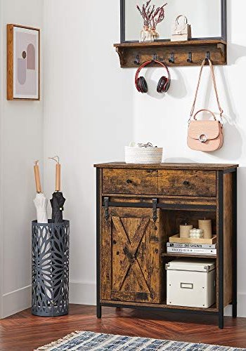 VASAGLE sknk, m. 1 skydelge, 2 justerbare hylder, 1 skuffe - rustik brun spnplade og sort stl