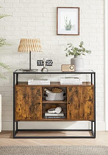 VASAGLE sknk, m. 2 lger og hylde - hrdet glas, rustik brun spnplade og sort stl