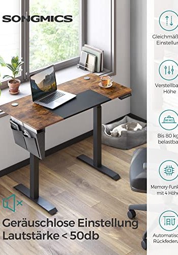 SONGMICS Hve snkebord, 4 hjder, m. stoflomme - rustik brun/sort spnplade og stl (120x60)