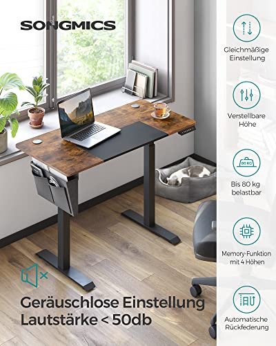 SONGMICS Hve snkebord, 4 hjder, m. stoflomme - rustik brun/sort spnplade og stl (120x60)