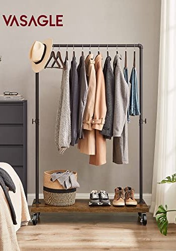 VASAGLE tjstativ, m. 1 hylde og hjul - brun spnplade og sort stl