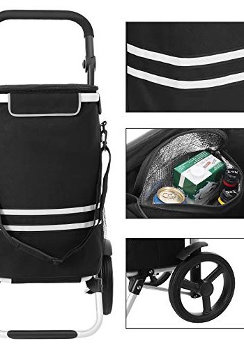 SONGMICS indkbsvogn, 35L, foldbar, isoleret kletaske, aftagelig rygsk, hjul - sort polyester