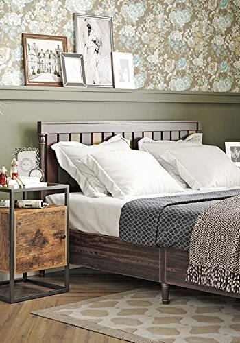 VASAGLE sengebord, m. 1 lge og 1 hylde - hrdet glas, rustik brun spnplade og sort jern (40x40)