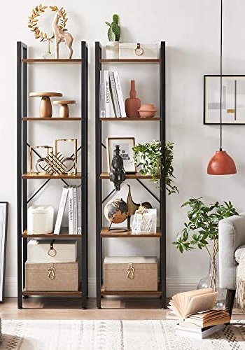 VASAGLE bogreol, m. 5 hylder - rustik brun spnplade og sort stl