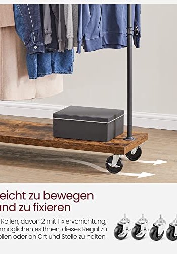 VASAGLE tjstativ, m. 1 hylde og hjul - brun spnplade og sort stl