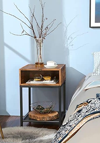 VASAGLE sidebord, 1 nethylde og 1 bent rum - rustik brun spnplade og sort stl (40x40)