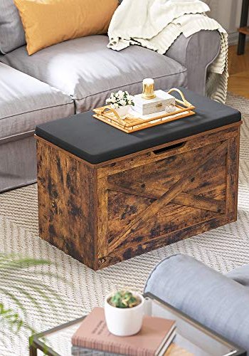 VASAGLE bnk, m. polstret sde og opbevaring - rustik brun spnplade (76x40)