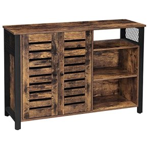 VASAGLE sknk, m. 2 lamellger og justerbare hylder - rustik brun spnplade og sort stl