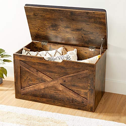 VASAGLE bnk, m. polstret sde og opbevaring - rustik brun spnplade (76x40)