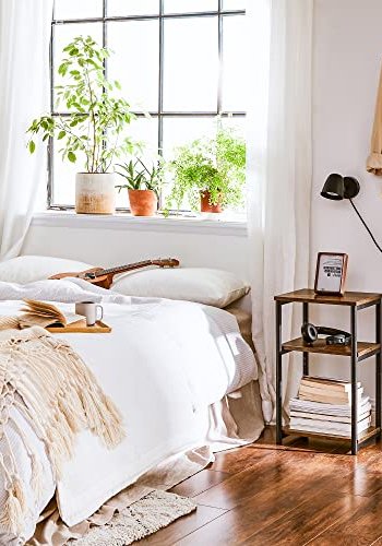 VASAGLE sidebord, m. 2 hylder, rektangulr - rustik brun spnplade og sort stl (34x30)