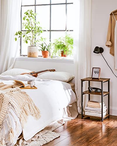 VASAGLE sidebord, m. 2 hylder, rektangulr - rustik brun spnplade og sort stl (34x30)