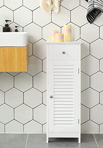 VASAGLE badevrelsesskab, m. 1 lamellge, 1 hylde og 1 skuffe - hvid MDF