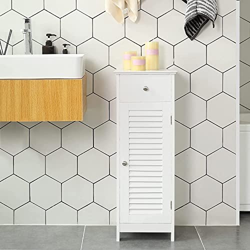 VASAGLE badevrelsesskab, m. 1 lamellge, 1 hylde og 1 skuffe - hvid MDF