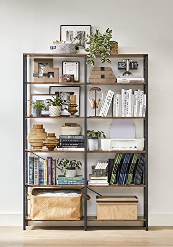 VASAGLE bogreol, m. 5 hylder - rustik brun spnplade og sort stl