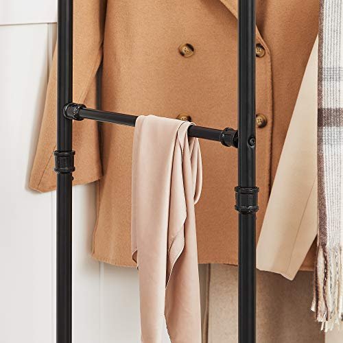 SONGMICS Industrial Pipe Tjstativ p hjul, Maksimal belastning p 110 kg, Dobbelt hngeskinne, Heavy Duty Metal med hylde, kommerciel kvalitet, Sort HSR60B