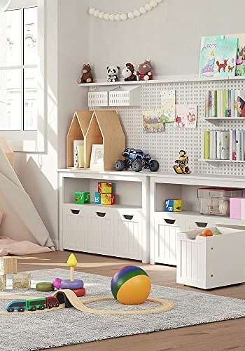 VASAGLE brnereol, m. 1 rum og 3 kasser m. hjul - hvid MDF