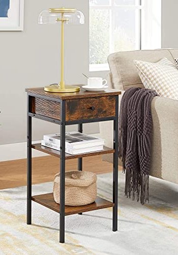 VASAGLE hjt sengebord, m. 2 hylder og 1 skuffe - rustik brun spnplade og sort stl (35x35)