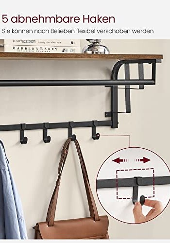 VASAGLE hattehylde, m. 5 knager og 1 bjlestang - brun spnplade og sort stl