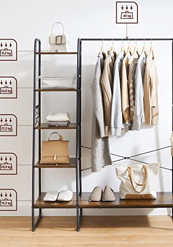 VASAGLE tjstativ, m. 6 S-kroge og 5 hylder - rustik brun spnplade og sort stl