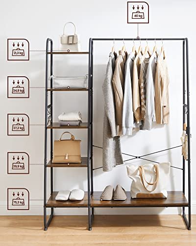 VASAGLE tjstativ, m. 6 S-kroge og 5 hylder - rustik brun spnplade og sort stl