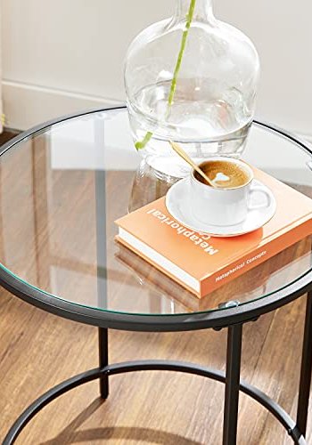 VASAGLE sofabord, rund - hrdet glas og sort stl (50)
