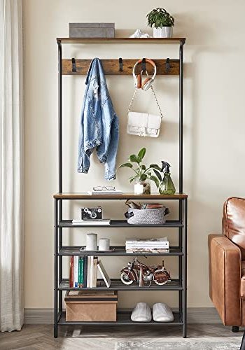 VASAGLE entréopstilling, m. 5 dobbeltkroge og 6 hylder - brun spnplade og sort stl