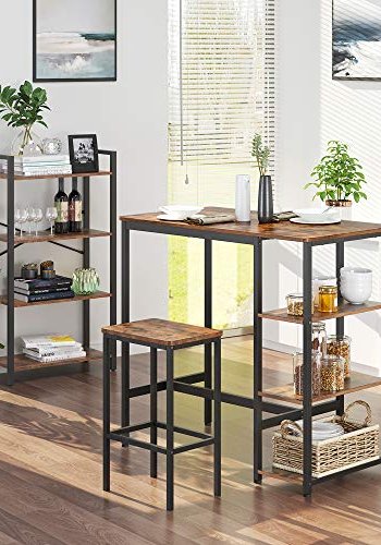 VASAGLE barbord, m. 3 hylder - rustik brun spnplade og sort stl (109x60)