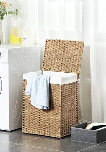 SONGMICS vasketjskurv, m. lg, hndtag, foldbar, aftagelig for - bomuld og natur polyrattan