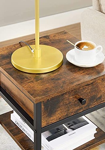 VASAGLE hjt sengebord, m. 2 hylder og 1 skuffe - rustik brun spnplade og sort stl (35x35)