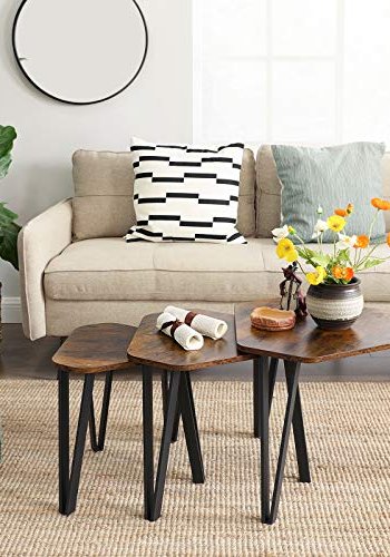 VASAGLE indskudsborde, sekskantede - rustik brun spnplade og sort stl (st med 3)