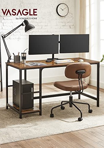 VASAGLE skrivebord, m. 2 hylder - rustik brun spnplade og sort stl (140x60)