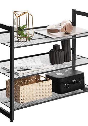 SONGMICS 3-lags skohyldeopbevaring, stlnet, fladt eller vinklet stabelbart skohyldestativ til 9 til 12 par sko, sort LMR03B