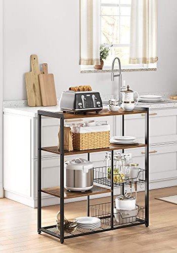 VASAGLE kkkenreol, m. 6 kroge, 2 metaltrdkurve og 4 hylder - rustik brun spnplade og sort stl