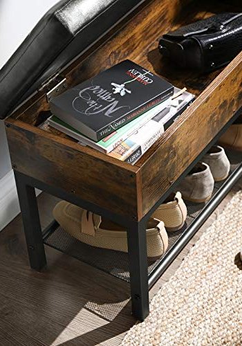 VASAGLE bnk, m. hynde, 1 rum, 1 meshhylde - sort kunstlder, brun spnplade og sort stl (70x30)