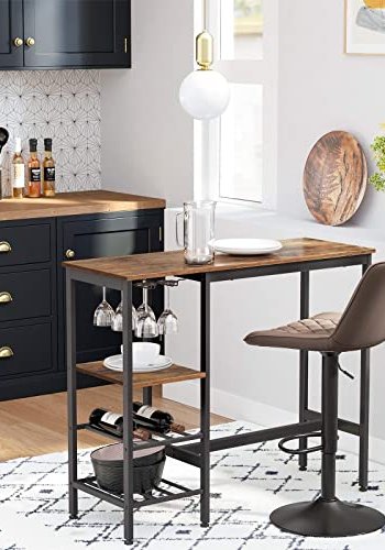 VASAGLE barbord, m. vinglasholder, flaskehylder, hylde - rustik brun spnplade og sort stl (110x40)