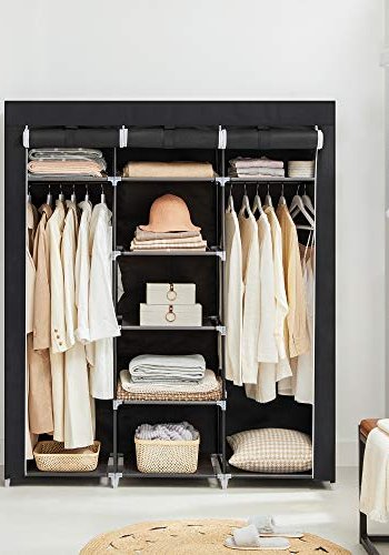 SONGMICS garderobeskab, sammenfoldelig, m. 2 bjlestnger og hylder - sort lrred og stl