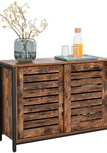 VASAGLE sknk, m. 2 lamellger og 2 hylder - rustik brun spnplade og sort stl