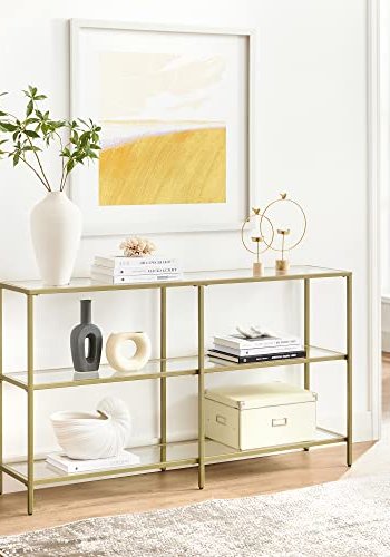 VASAGLE konsolbord, m. 2 hylder - hrdet glas og guld stl (130x30)