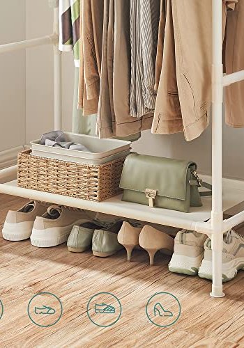 SONGMICS tjstativ, m. 2 bjlestnger og 1 hylde - hvid stof og jern